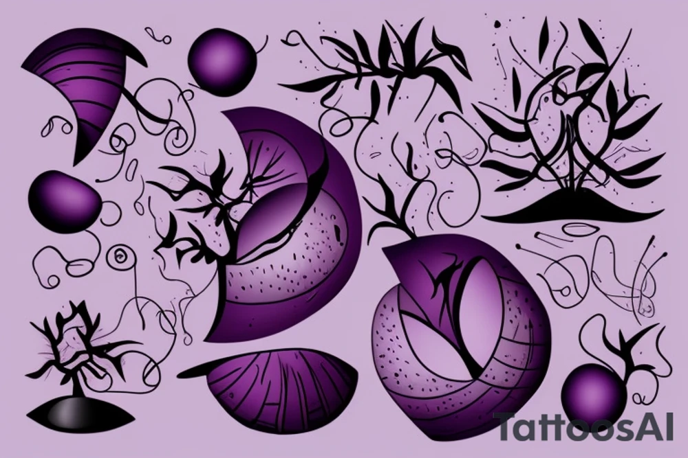 A pair of large,, round, and dark purple berries, connected by a stem. tattoo idea
