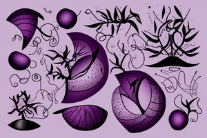 A pair of large,, round, and dark purple berries, connected by a stem. tattoo idea