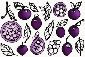 A pair of large,, round, and dark purple berries, connected by a stem. tattoo idea