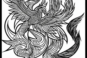 linework geometric phoenix with shapes around it tattoo idea