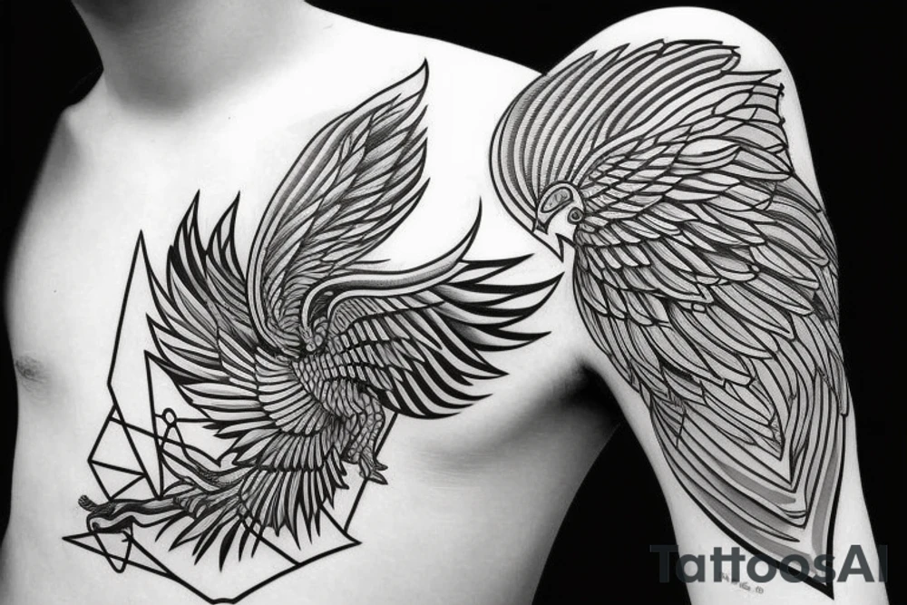 geometric phoenix with shapes around it tattoo idea