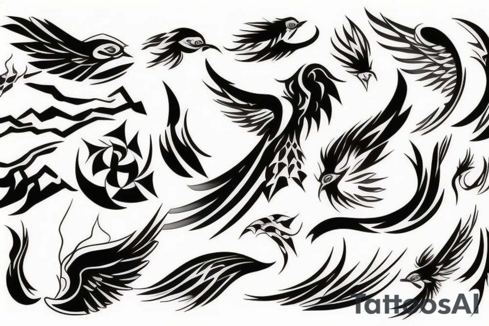 phoenix with abstract shapes tattoo idea