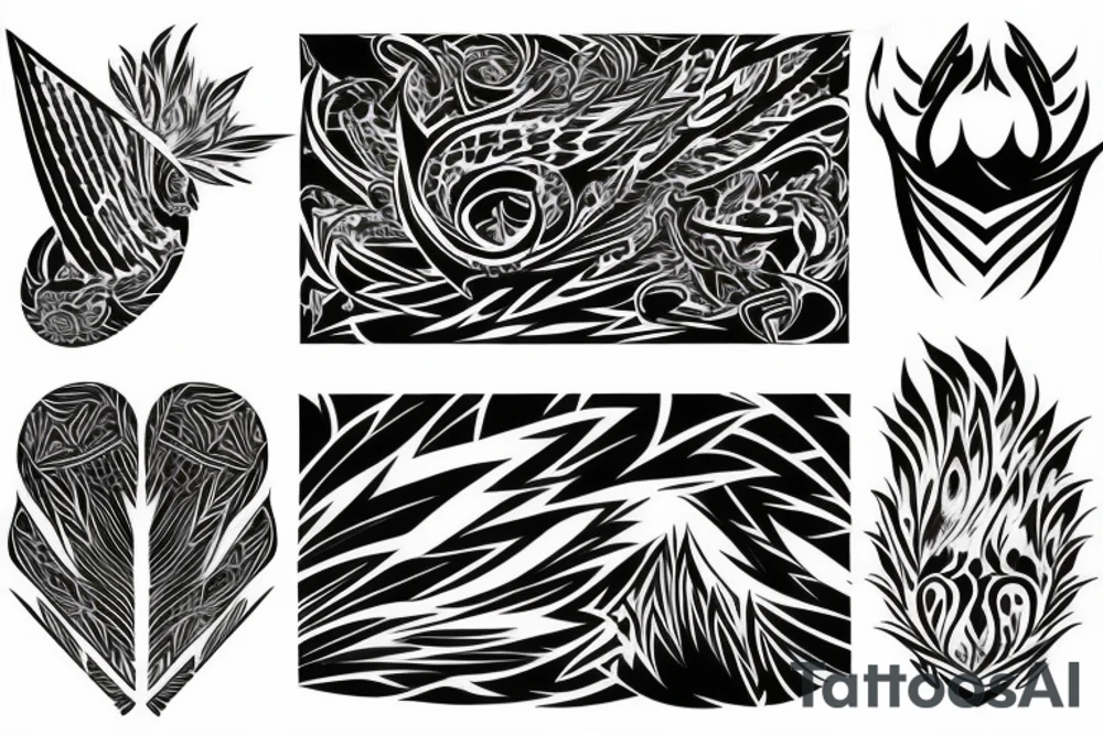 phoenix with abstract design surrounding it tattoo idea