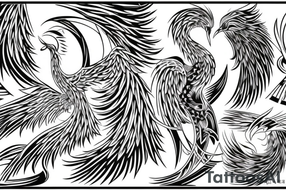 phoenix with abstract design surrounding it tattoo idea