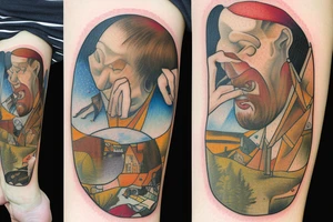 Man crying in window tattoo idea