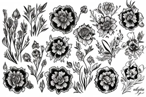 marigold, violet, daffodil, half back tattoo idea
