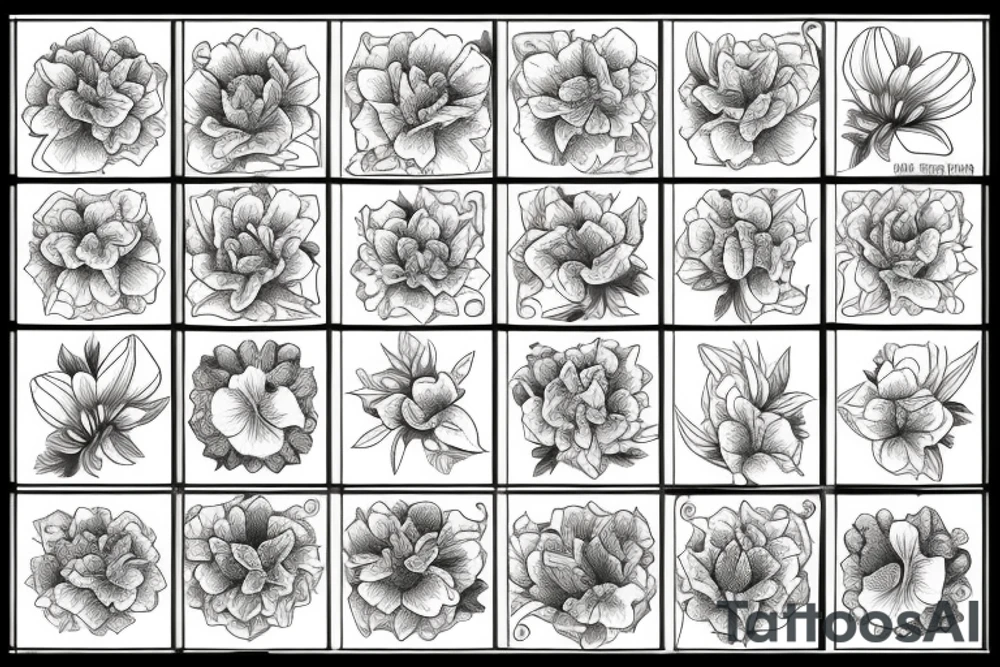 marigold, violet, daffodil, half back tattoo idea