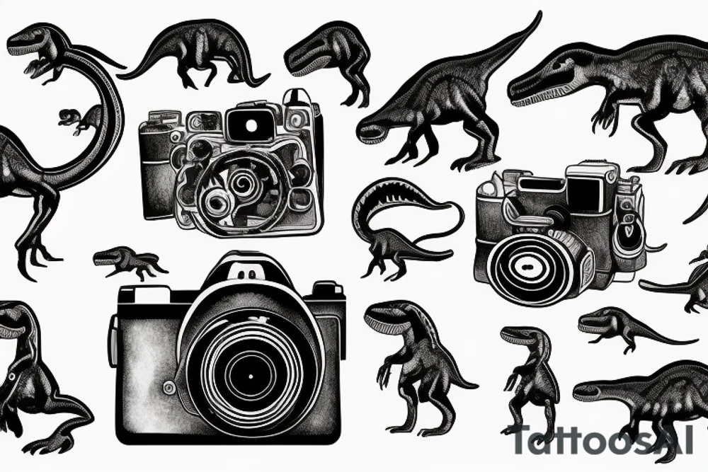 dinosaur with Photo camera tattoo idea