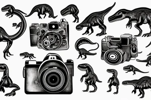 dinosaur with Photo camera tattoo idea