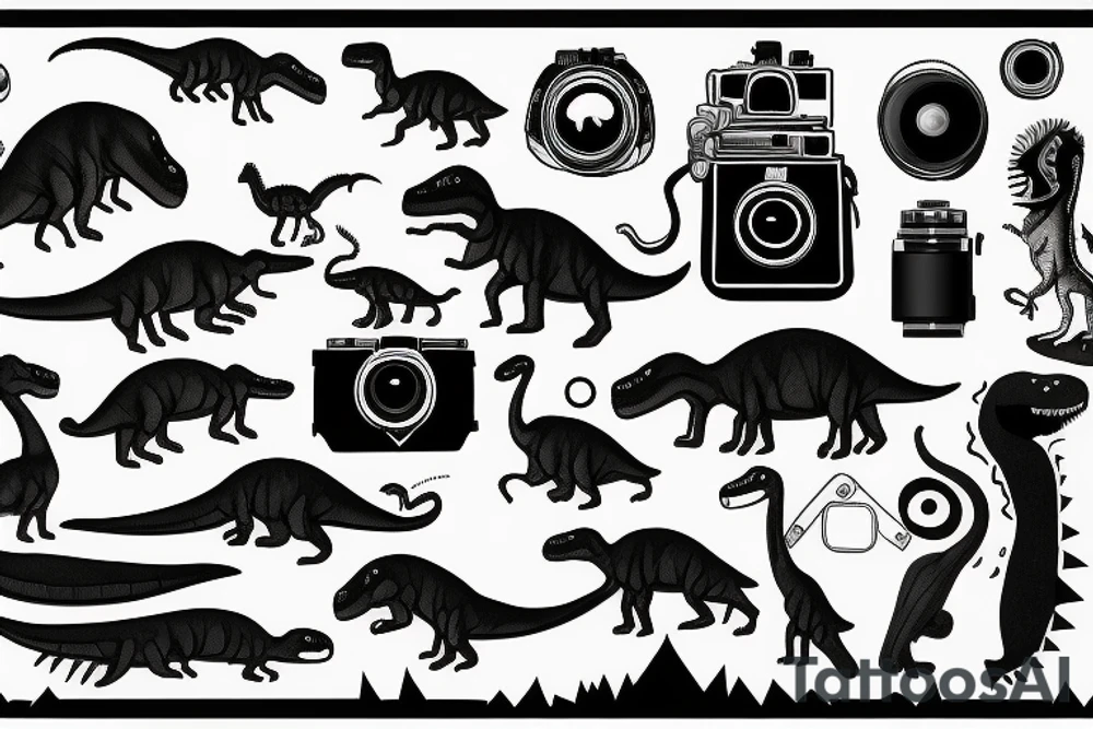 dinosaur with Photo camera tattoo idea