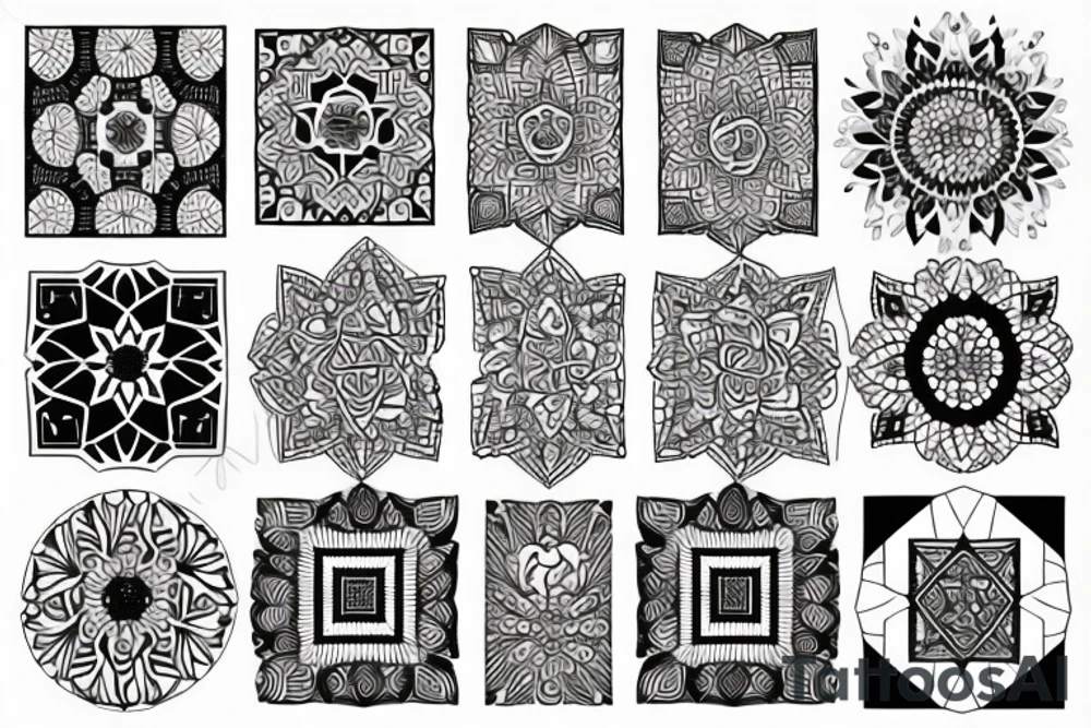 Black and white mosaic tattoo with hints of color tattoo idea