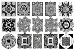 Black and white mosaic tattoo with hints of color tattoo idea