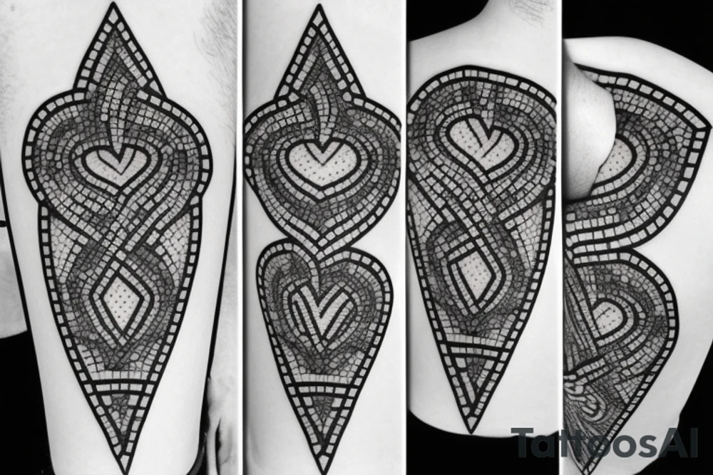 Black and white mosaic tattoo with hints of color tattoo idea