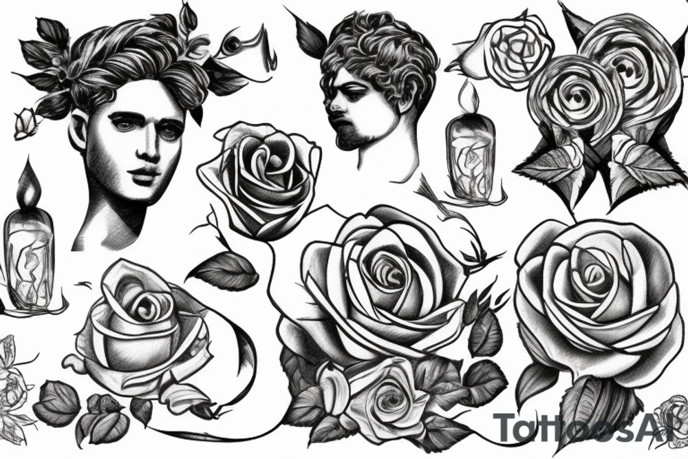 Greek god with rose tattoo idea