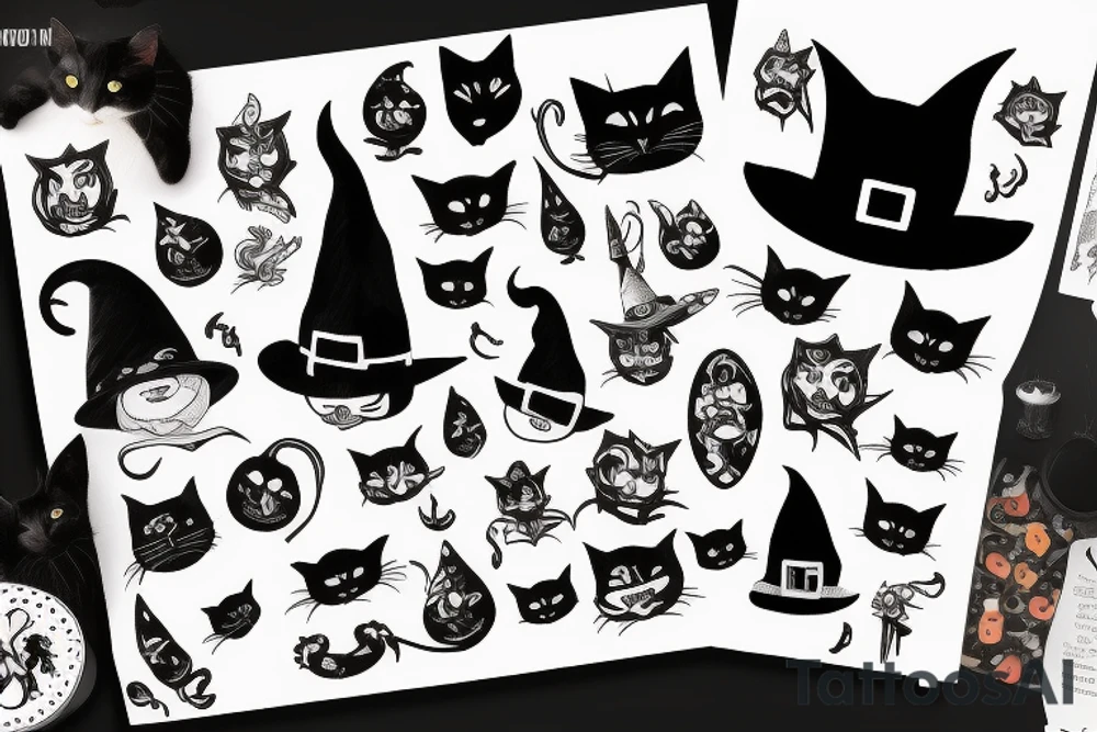 black cat with a witch hat halloween style tattoo idea black cat with a witch hat halloween style tattoo idea