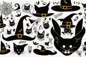 black cat with witch hat tattoo idea