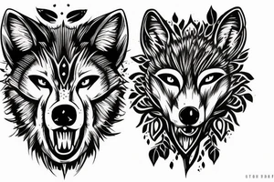 Wolf walk through forest skulls tattoo idea