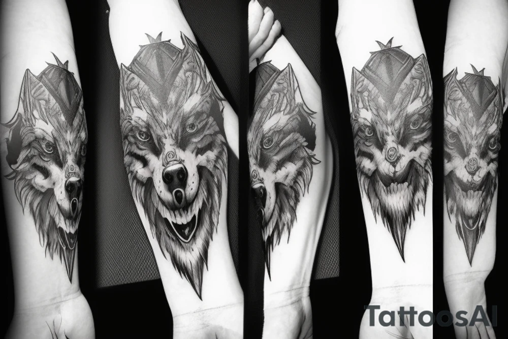Wolf walk through forest skulls tattoo idea