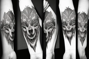 Wolf walk through forest skulls tattoo idea