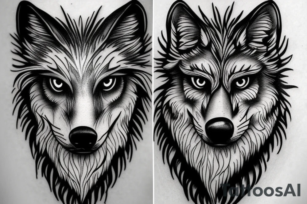Wolf forest skulls tattoo idea