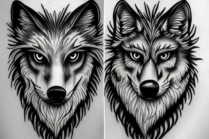 Wolf forest skulls tattoo idea