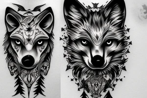 Wolf forest skulls tattoo idea