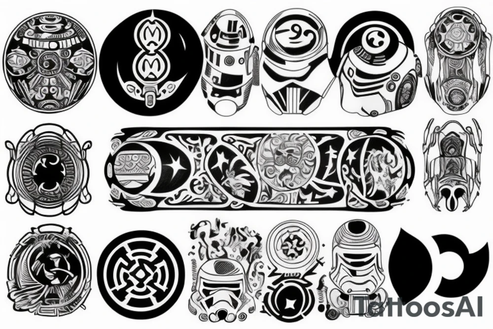 sketch a design of detailed tattoo with the yin yang symbol themed star wars tattoo idea