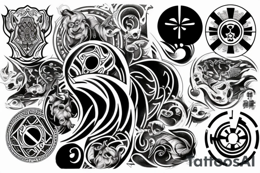 sketch a design of detailed tattoo with the yin yang symbol combine with star wars tattoo idea