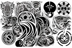 sketch a design of detailed tattoo with the yin yang symbol combine with star wars tattoo idea