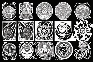 sketch a design of detailed tattoo with the yin yang symbol combine with star wars tattoo idea