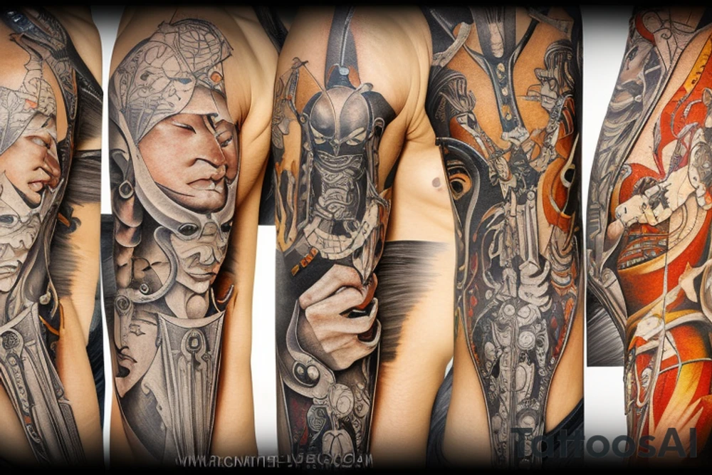 warrior in front of sun tattoo idea