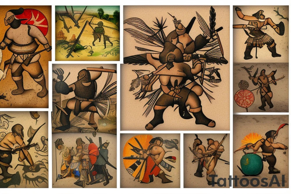 warrior in front of sun tattoo idea
