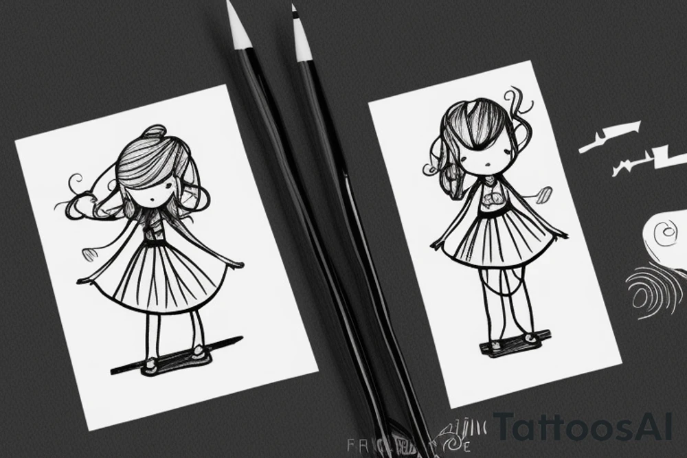 Little Girl walking on a tightrope in the wind tattoo idea