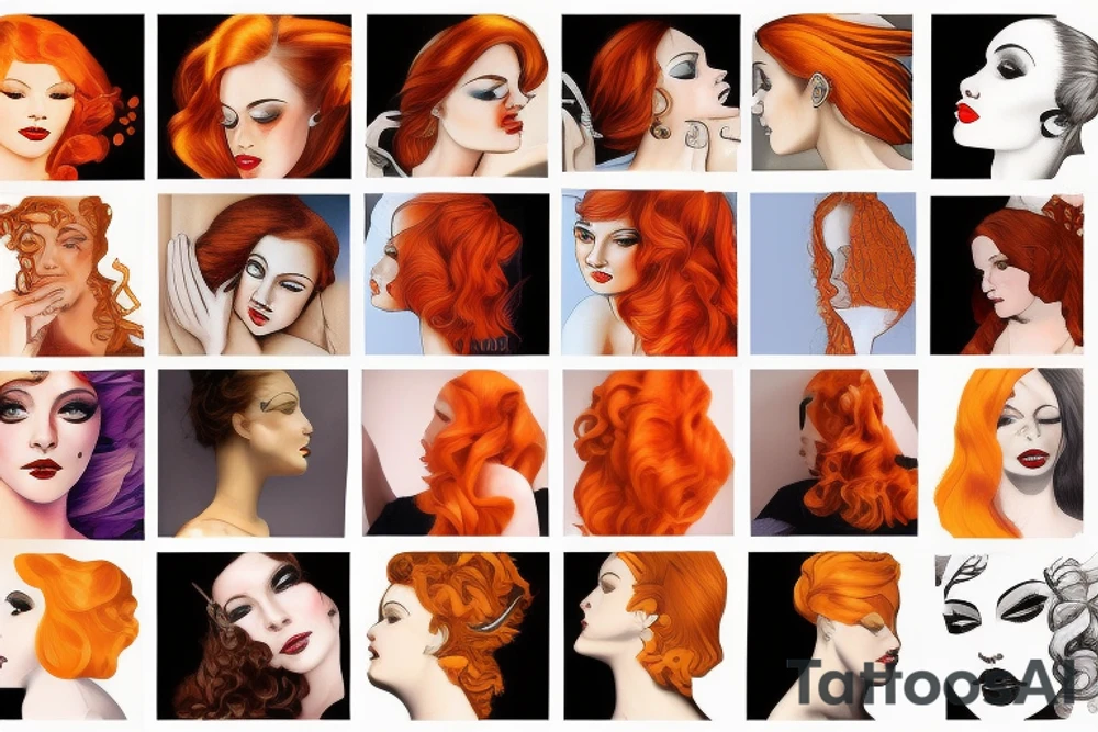 beautiful woman orange hair tattoo idea