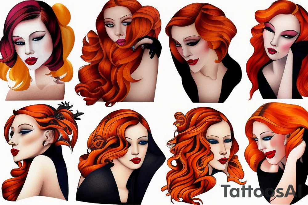 beautiful woman orange hair tattoo idea
