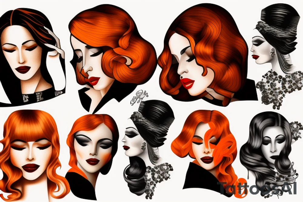 beautiful woman orange hair sunset tattoo idea