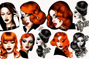 beautiful woman orange hair sunset tattoo idea