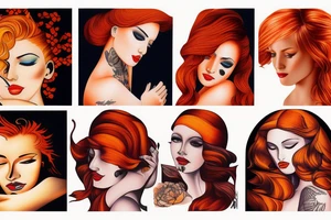 beautiful woman orange hair sunset tattoo idea