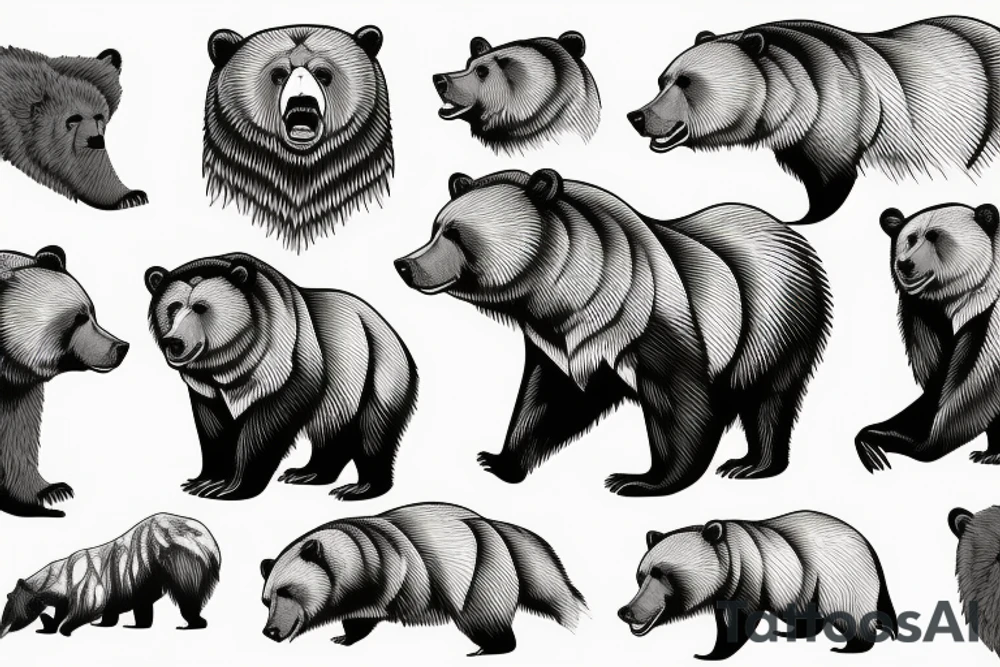 Grizzly Bear roaring in rocky mountains tattoo idea