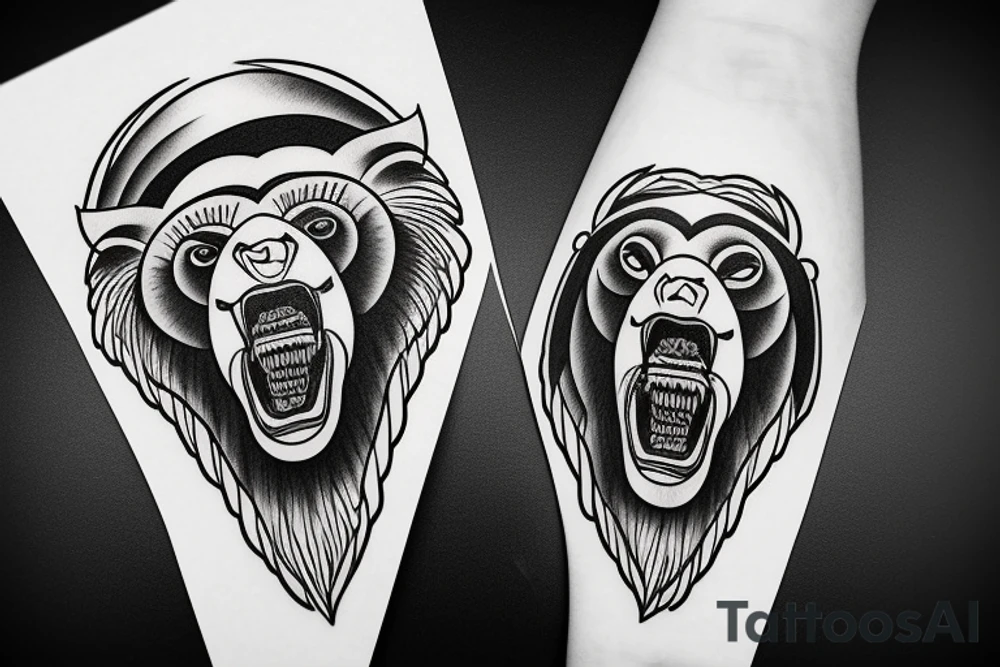 Grizzly Bear roaring in rocky mountains tattoo idea