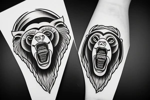 Grizzly Bear roaring in rocky mountains tattoo idea