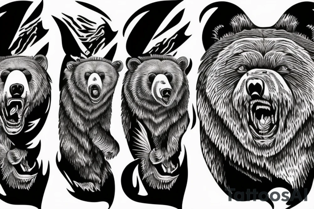 Grizzly Bear roaring in rocky mountains tattoo idea