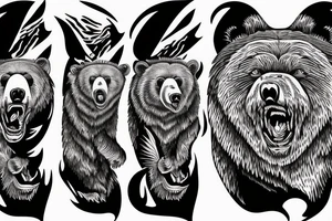 Grizzly Bear roaring in rocky mountains tattoo idea