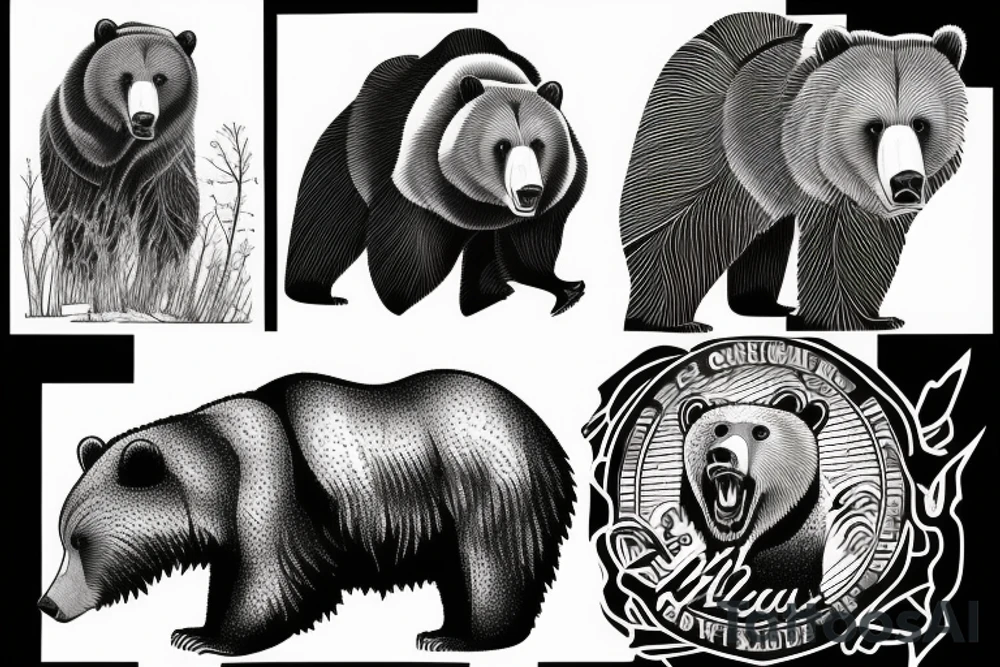 Grizzly Bear roaring in rocky mountains tattoo idea