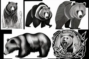 Grizzly Bear roaring in rocky mountains tattoo idea