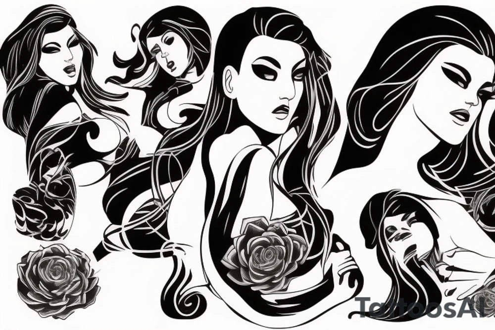 woman big breasts tron tattoo idea