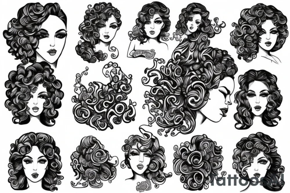 woman big breasts curly hair tattoo idea