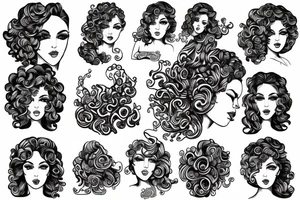 woman big breasts curly hair tattoo idea