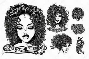 woman big breasts curly hair tattoo idea
