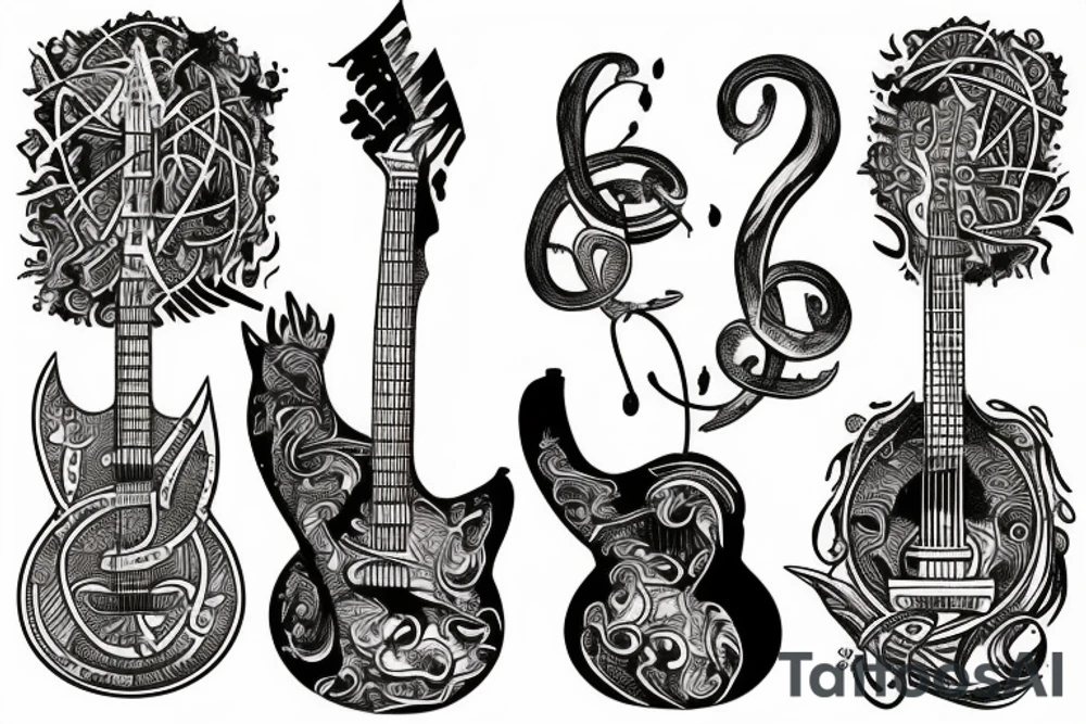 Yggdrasil, guitar, rune, music tattoo idea